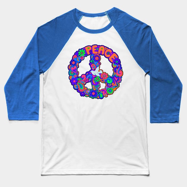 Blue Peace and Love Symbol Baseball T-Shirt by AlondraHanley